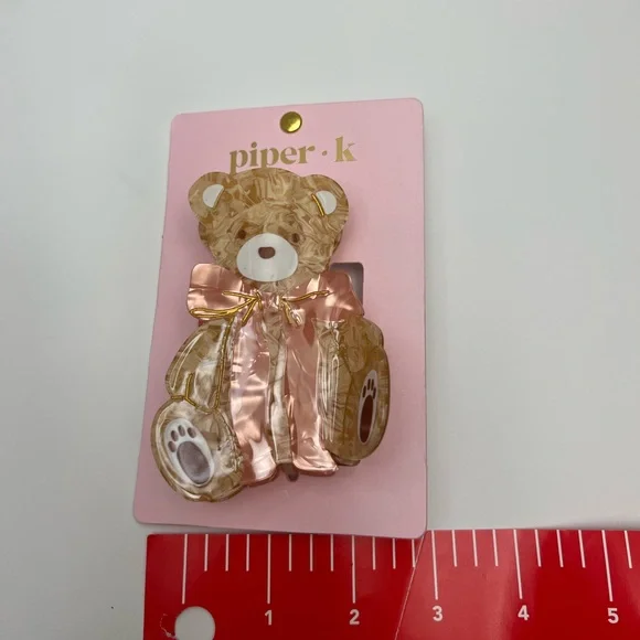 NWT ⚜️🧸⚜️ PIPER K Adorable Teddy Bear Hair Clip in Pink and Brown - Picture 9 of 9